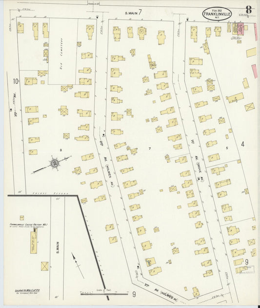 Sanborn Fire Insurance Map from Franklinville, Cattaraugus County, New York (1912), Sheet #0008 - Historic Sanborn Fire Insurance Map Print, vintage old map wall art, antique decor, genealogy gift, New York New York map