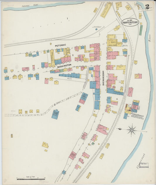 Sanborn Fire Insurance Map from Harpers Ferry, Jefferson County, West Virginia (1902), Sheet #0002 - Historic Sanborn Fire Insurance Map Print, vintage old map wall art, antique decor, genealogy gift, West Virginia West Virginia map