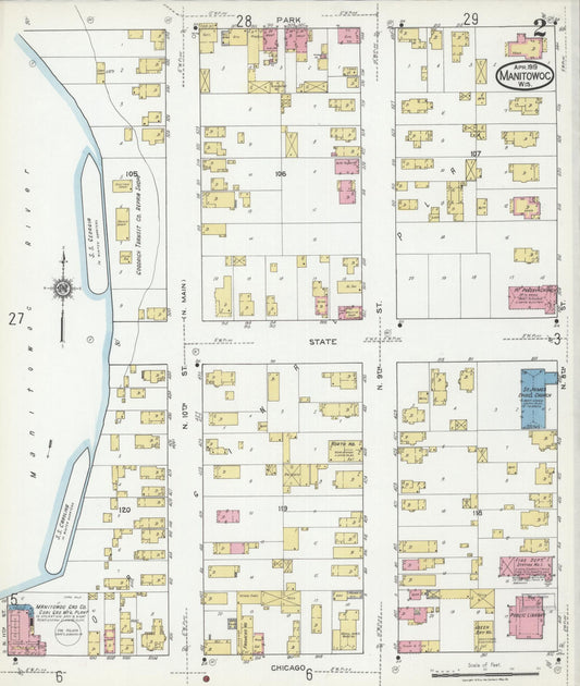 Sanborn Fire Insurance Map from Manitowoc, Manitowoc County, Wisconsin (1919), Sheet #0002 - Historic Sanborn Fire Insurance Map Print, vintage old map wall art, antique decor, genealogy gift, Wisconsin Wisconsin map