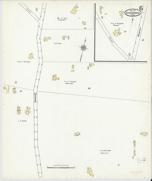 Sanborn Fire Insurance Map from Stockbridge, Berkshire County, Massachusetts (1911), Sheet #0006 - Historic Sanborn Fire Insurance Map Print, vintage old map wall art, antique decor, genealogy gift, Massachusetts Massachusetts map