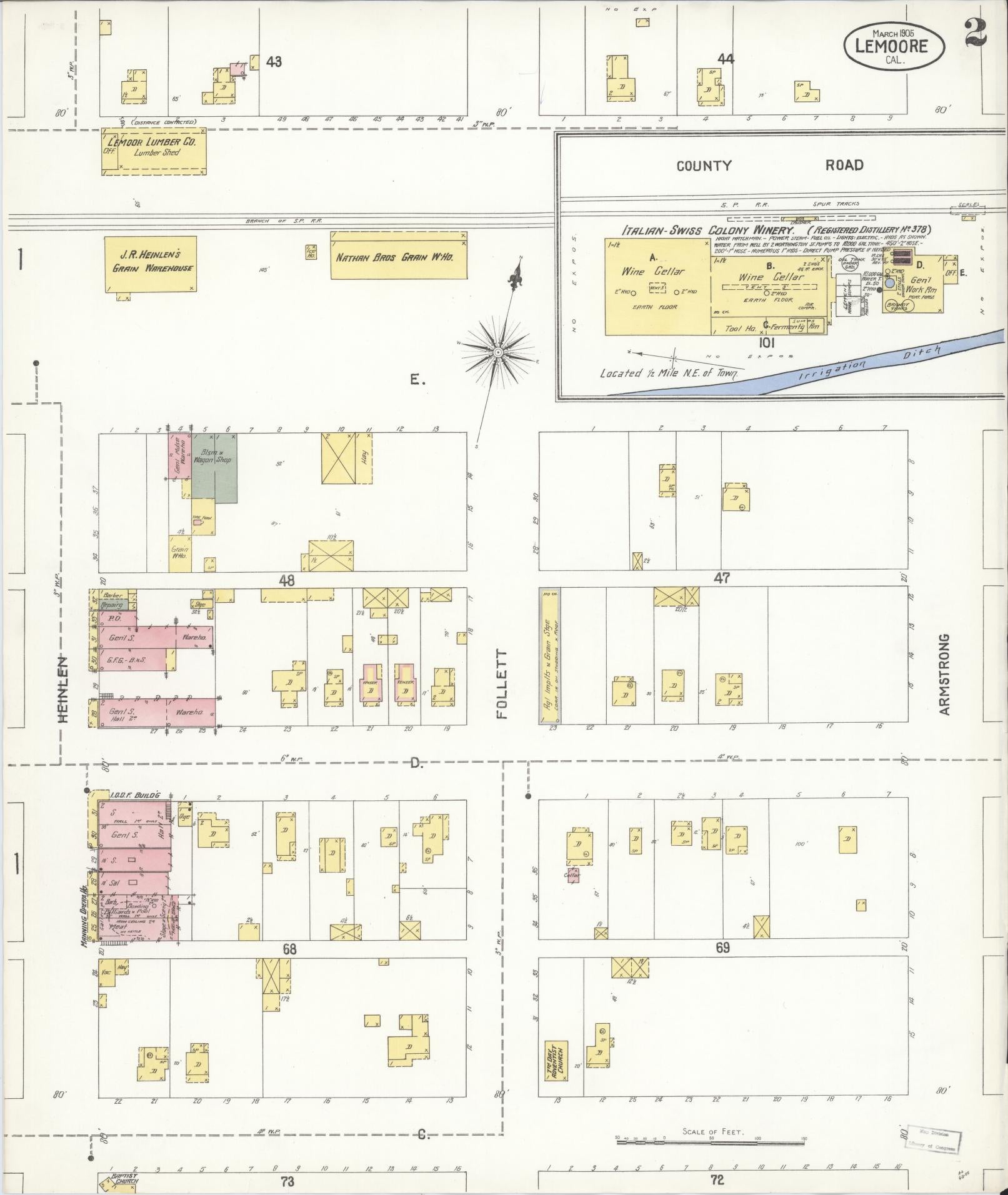 Sanborn Fire Insurance Map from Lemoore, Kings County, California (1905), Sheet #0002 - Historic Sanborn Fire Insurance Map Print, vintage old map wall art, antique decor, genealogy gift, California California map