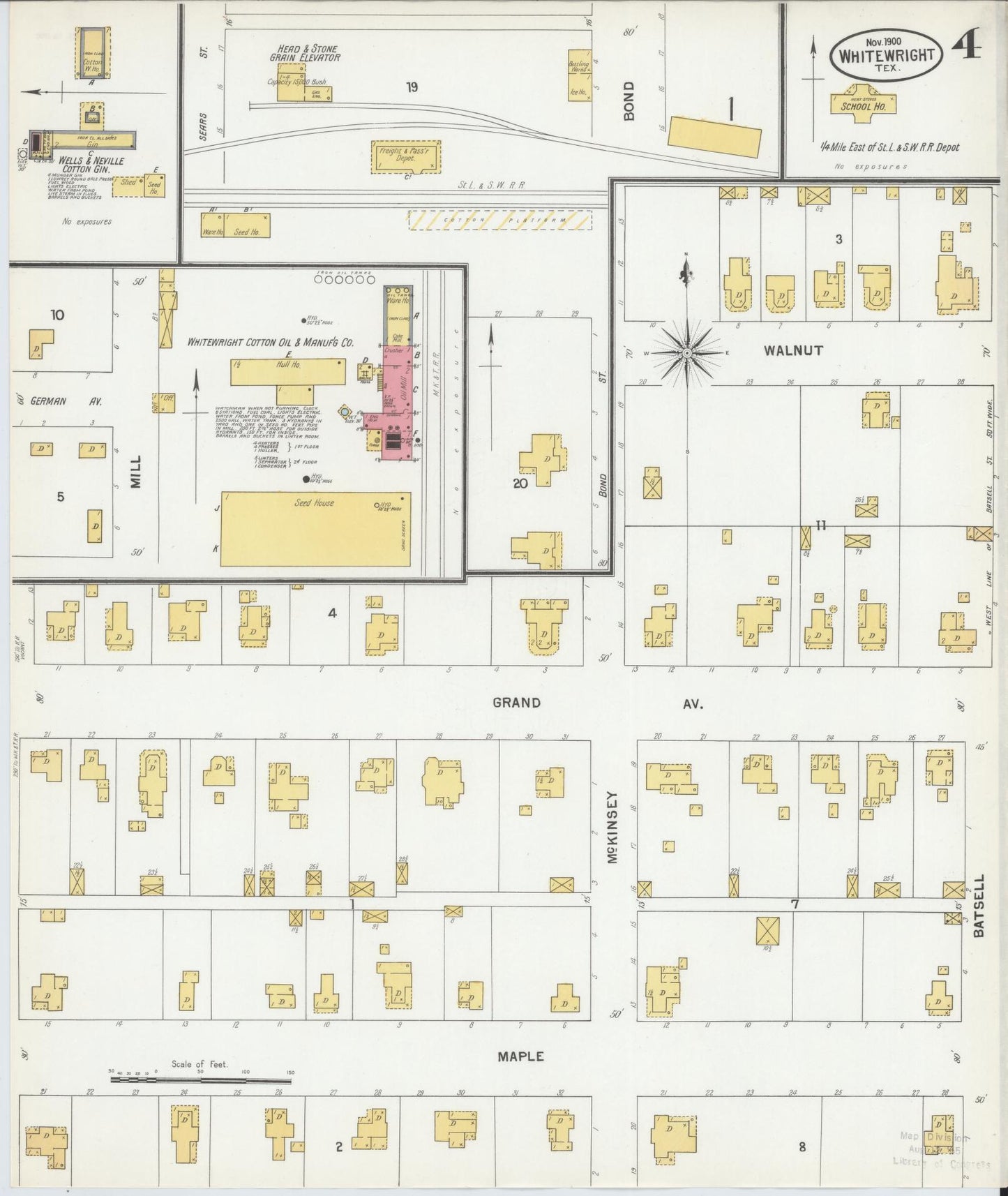 Sanborn Fire Insurance Map from Whitewright, Grayson County, Texas (1900), Sheet #0004 - Complete Map Set gallery image, historic Sanborn map, vintage wall art, Texas Texas