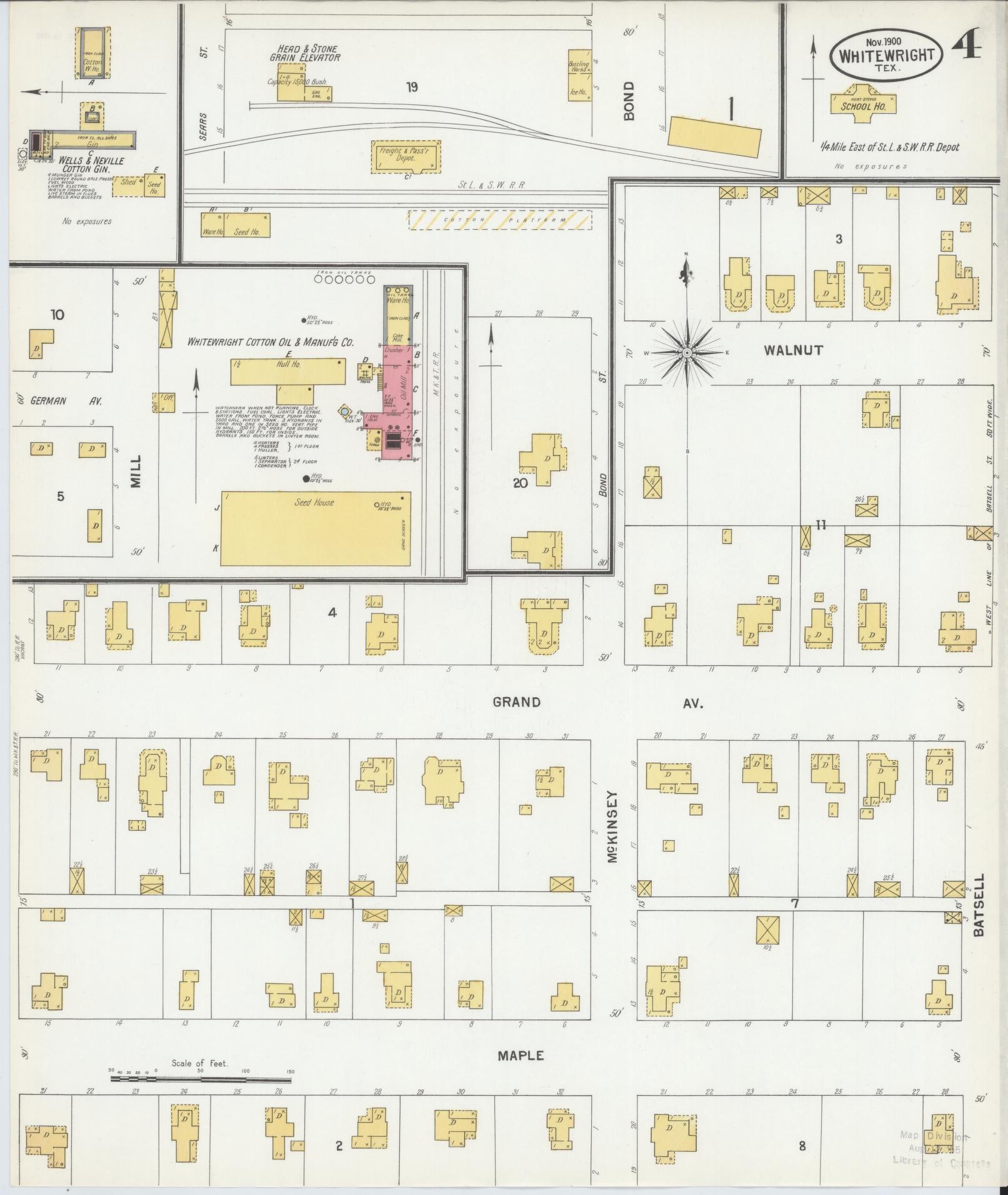 Sanborn Fire Insurance Map from Whitewright, Grayson County, Texas (1900), Sheet #0004 - Complete Map Set gallery image, historic Sanborn map, vintage wall art, Texas Texas