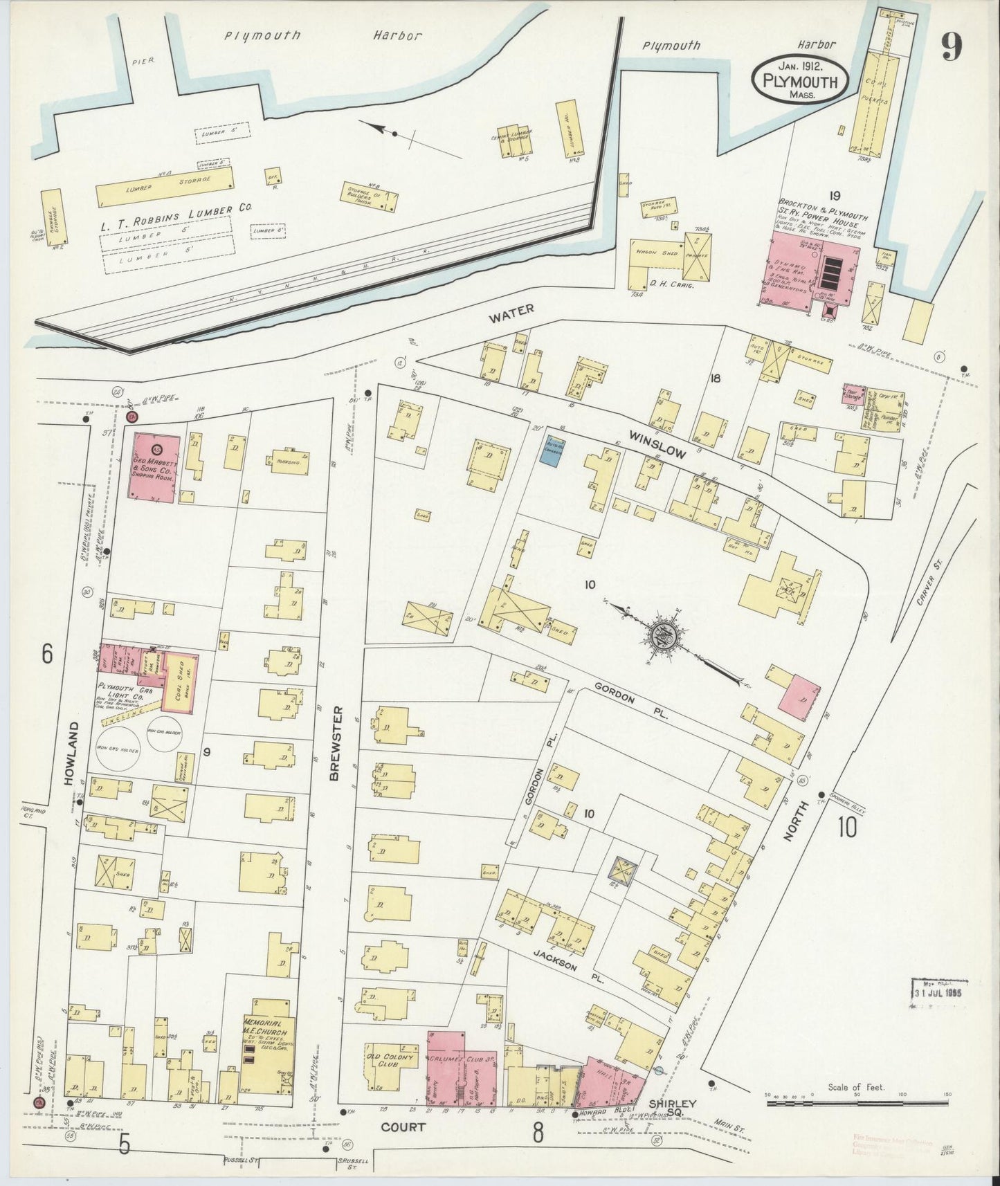 Sanborn Fire Insurance Map from Plymouth, Plymouth County, Massachusetts (1912), Sheet #0009 - Complete Map Set gallery image, historic Sanborn map, vintage wall art, Massachusetts Massachusetts