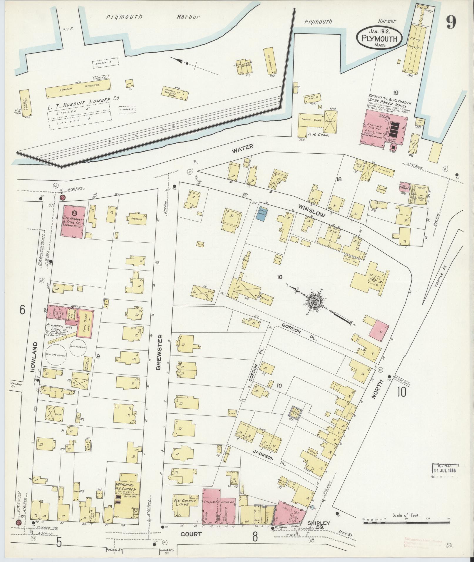 Sanborn Fire Insurance Map from Plymouth, Plymouth County, Massachusetts (1912), Sheet #0009 - Complete Map Set gallery image, historic Sanborn map, vintage wall art, Massachusetts Massachusetts