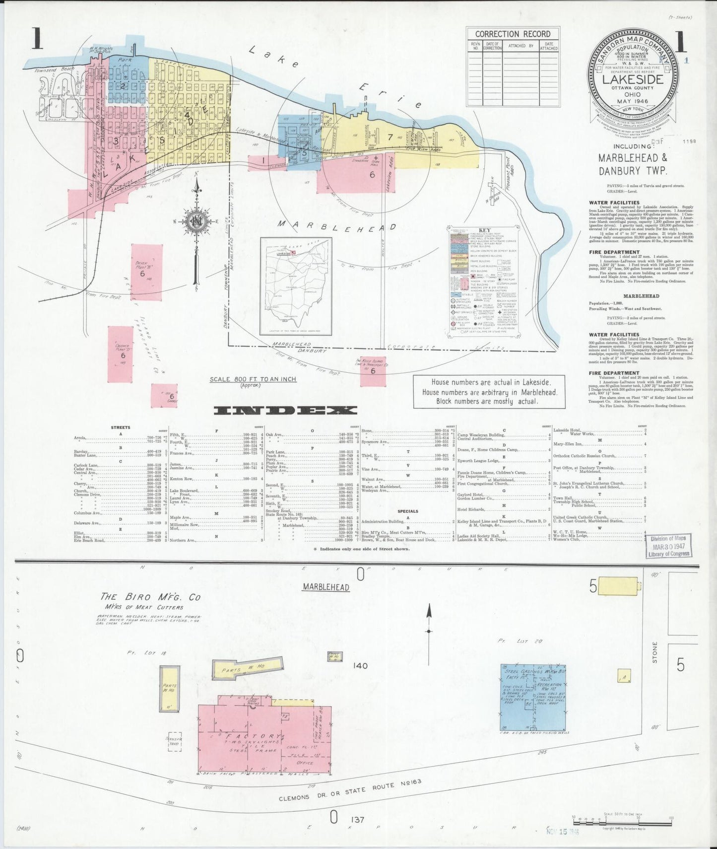 Sanborn Fire Insurance Map from Lakeside, Ottawa County, Ohio (1946), Sheet #0001 - Historic Sanborn Fire Insurance Map Print, vintage old map wall art, antique decor, genealogy gift, Ohio Ohio map