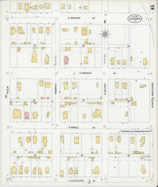 Sanborn Fire Insurance Map from Guthrie, Logan County, Oklahoma (1901), Sheet #0002 - Historic Sanborn Fire Insurance Map Print, vintage old map wall art, antique decor, genealogy gift, Oklahoma Oklahoma map