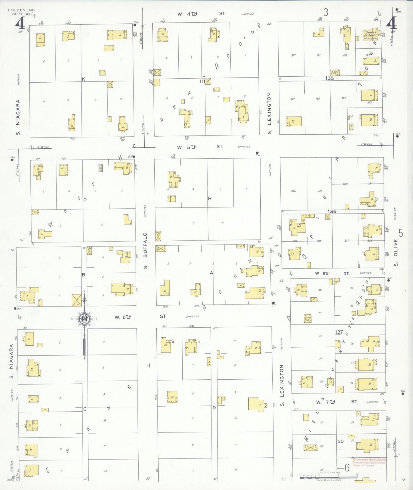Sanborn Fire Insurance Map from Holden, Johnson County, Missouri (1931), Sheet #0004 - Historic Sanborn Fire Insurance Map Print, vintage old map wall art, antique decor, genealogy gift, Missouri Missouri map