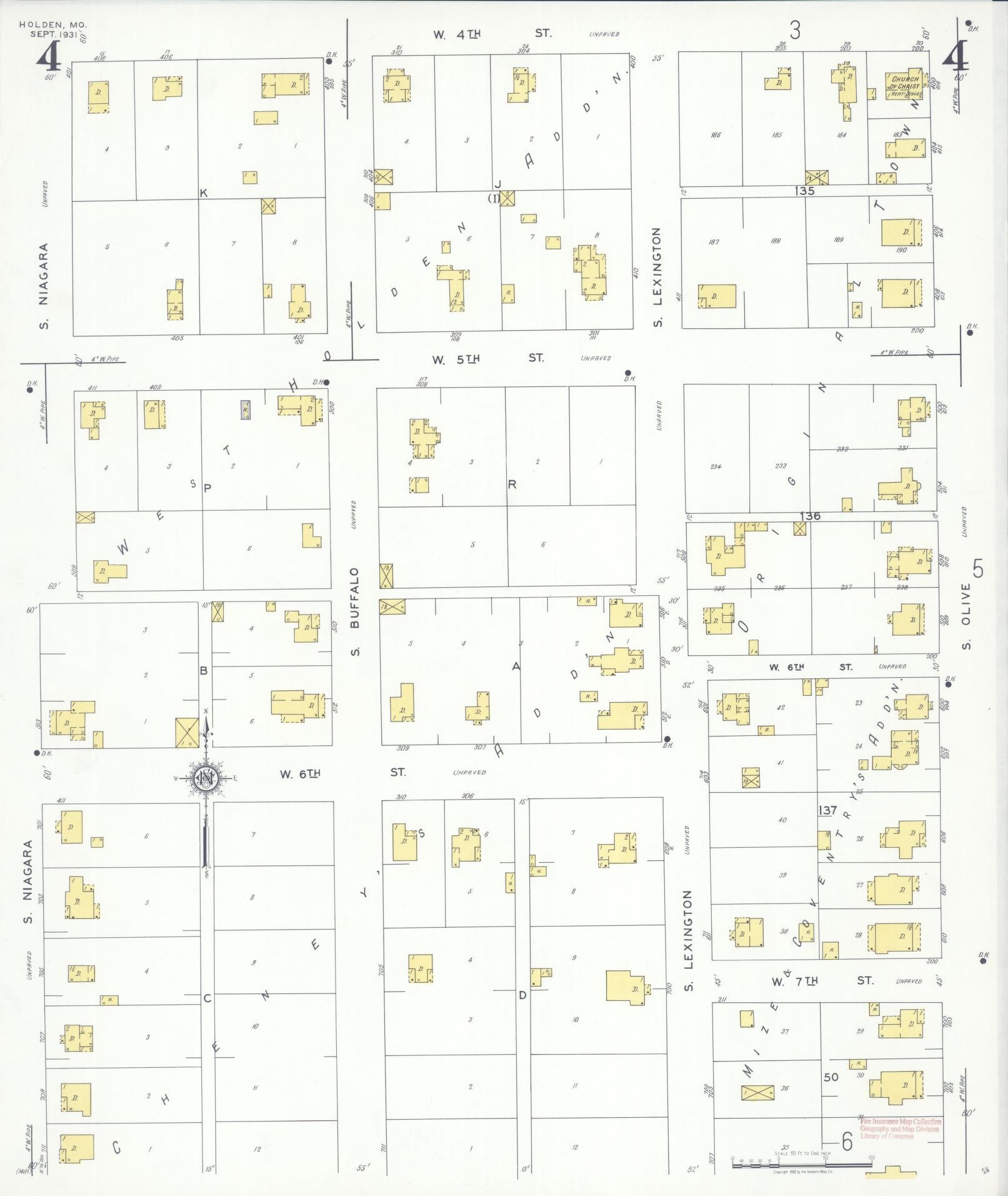 Sanborn Fire Insurance Map from Holden, Johnson County, Missouri (1931), Sheet #0004 - Historic Sanborn Fire Insurance Map Print, vintage old map wall art, antique decor, genealogy gift, Missouri Missouri map