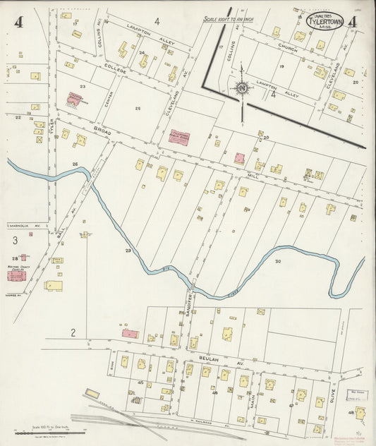 Sanborn Fire Insurance Map from Tylertown, Walthall County, Mississippi (1925), Sheet #0004 - Historic Sanborn Fire Insurance Map Print, vintage old map wall art, antique decor, genealogy gift, Mississippi Mississippi map