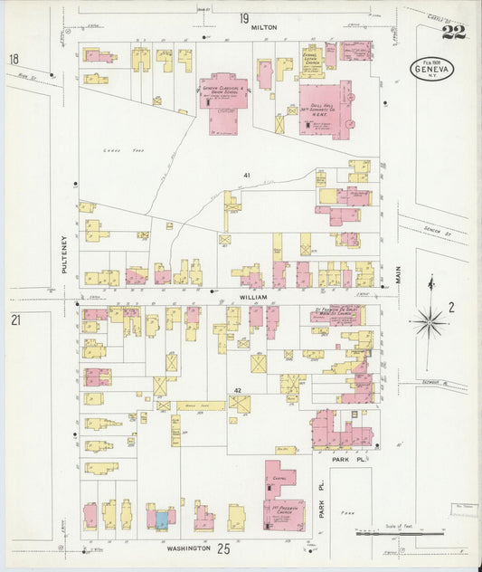 Sanborn Fire Insurance Map from Geneva, Ontario County, New York (1909), Sheet #0022 - Historic Sanborn Fire Insurance Map Print, vintage old map wall art, antique decor, genealogy gift, New York New York map