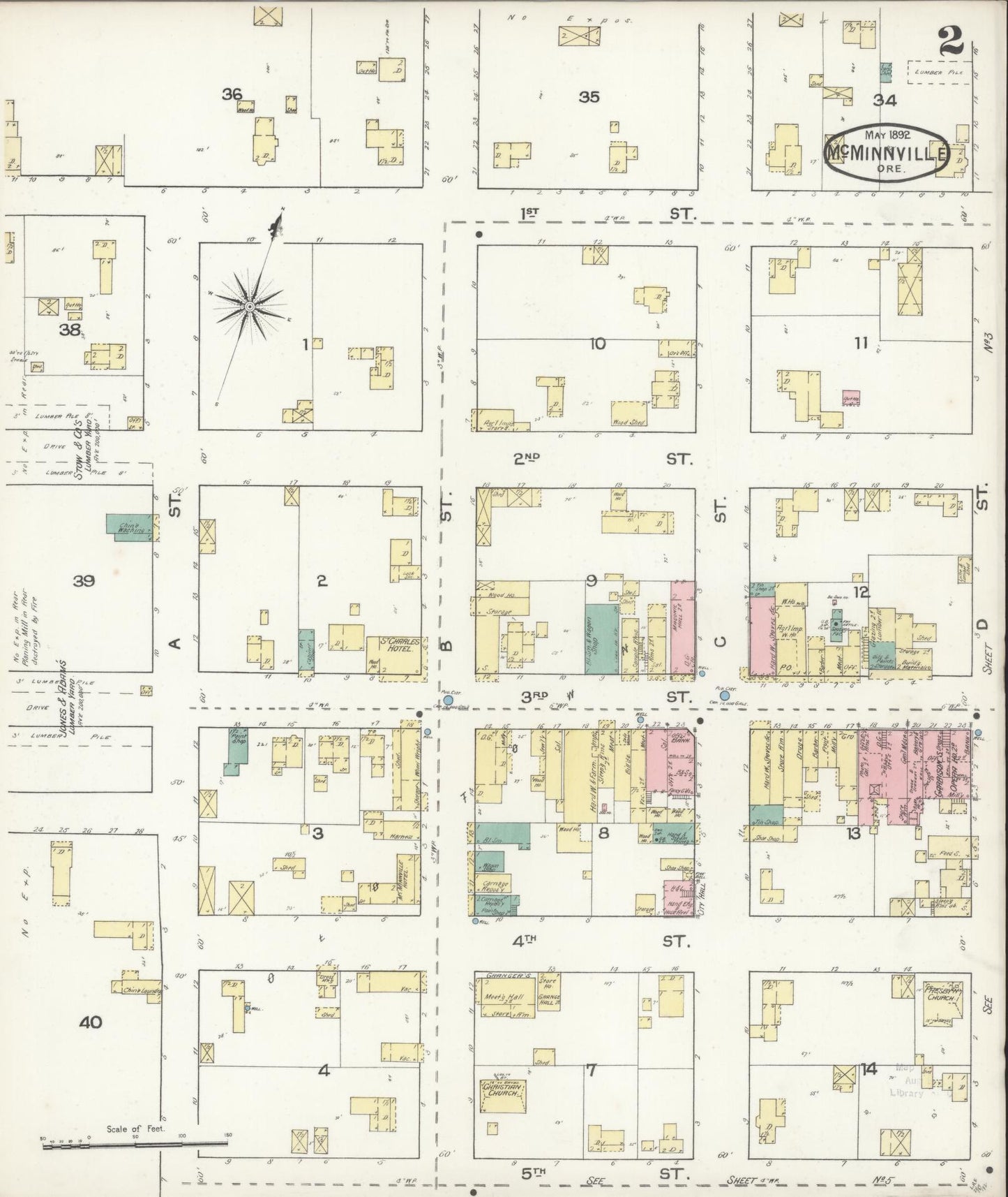 Sanborn Fire Insurance Map from McMinnville, Yamhill County, Oregon (1892), Sheet #0006 - Historic Sanborn Fire Insurance Map Print, vintage old map wall art, antique decor, genealogy gift, Oregon Oregon map