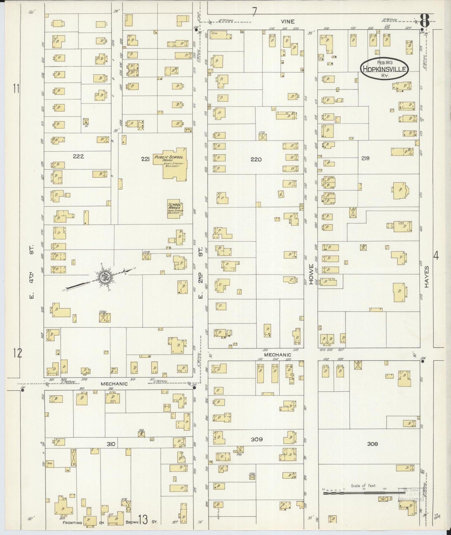 Sanborn Fire Insurance Map from Hopkinsville, Christian County, Kentucky (1913), Sheet #0008 - Complete Map Set gallery image, historic Sanborn map, vintage wall art, Kentucky Kentucky