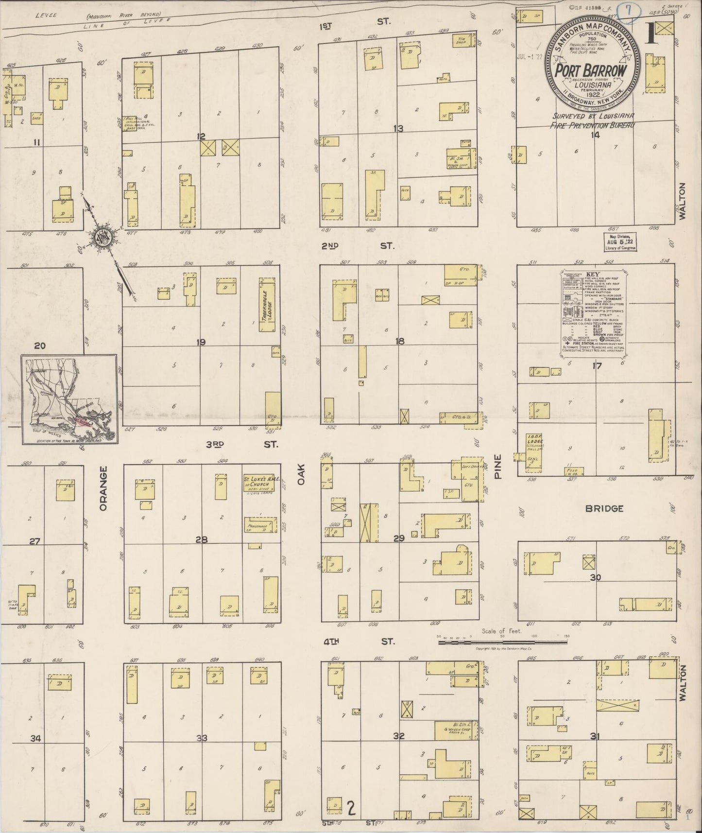 Sanborn Fire Insurance Map from Port Barrow, Ascension Parish, Louisiana. (1922) – Historic Sanborn Fire Insurance Map Print