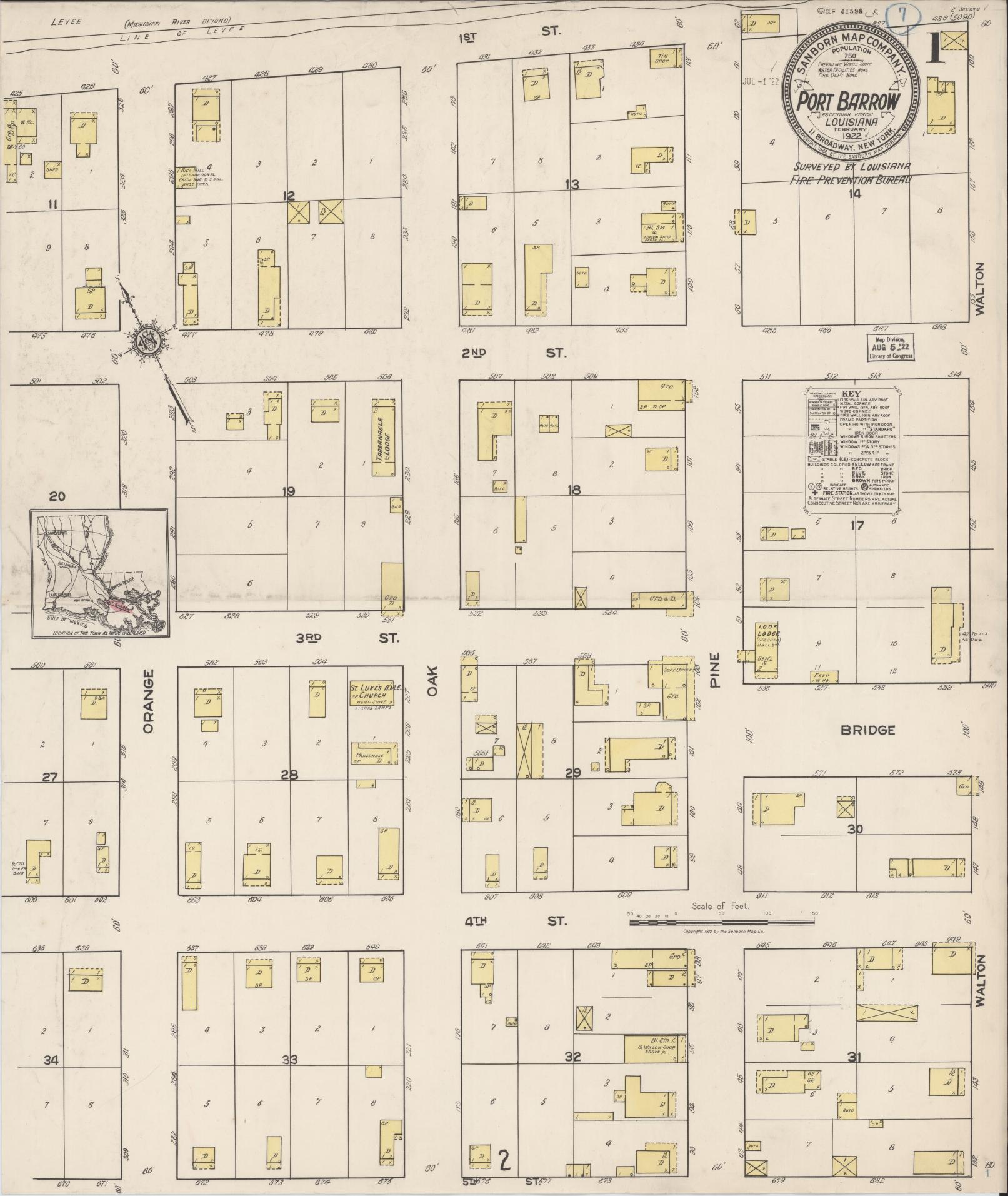 Sanborn Fire Insurance Map from Port Barrow, Ascension Parish, Louisiana. (1922) – Historic Sanborn Fire Insurance Map Print