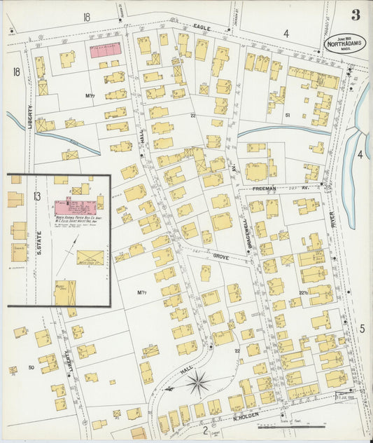 Sanborn Fire Insurance Map from North Adams, Berkshire County, Massachusetts (1901), Sheet #0003 - Historic Sanborn Fire Insurance Map Print, vintage old map wall art, antique decor, genealogy gift, Massachusetts Massachusetts map