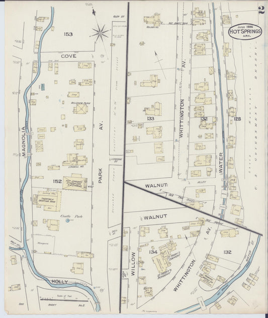 Sanborn Fire Insurance Map from Hot Springs, Garland County, Arkansas (1886), Sheet #0002 - Historic Sanborn Fire Insurance Map Print, vintage old map wall art, antique decor, genealogy gift, Arkansas Arkansas map
