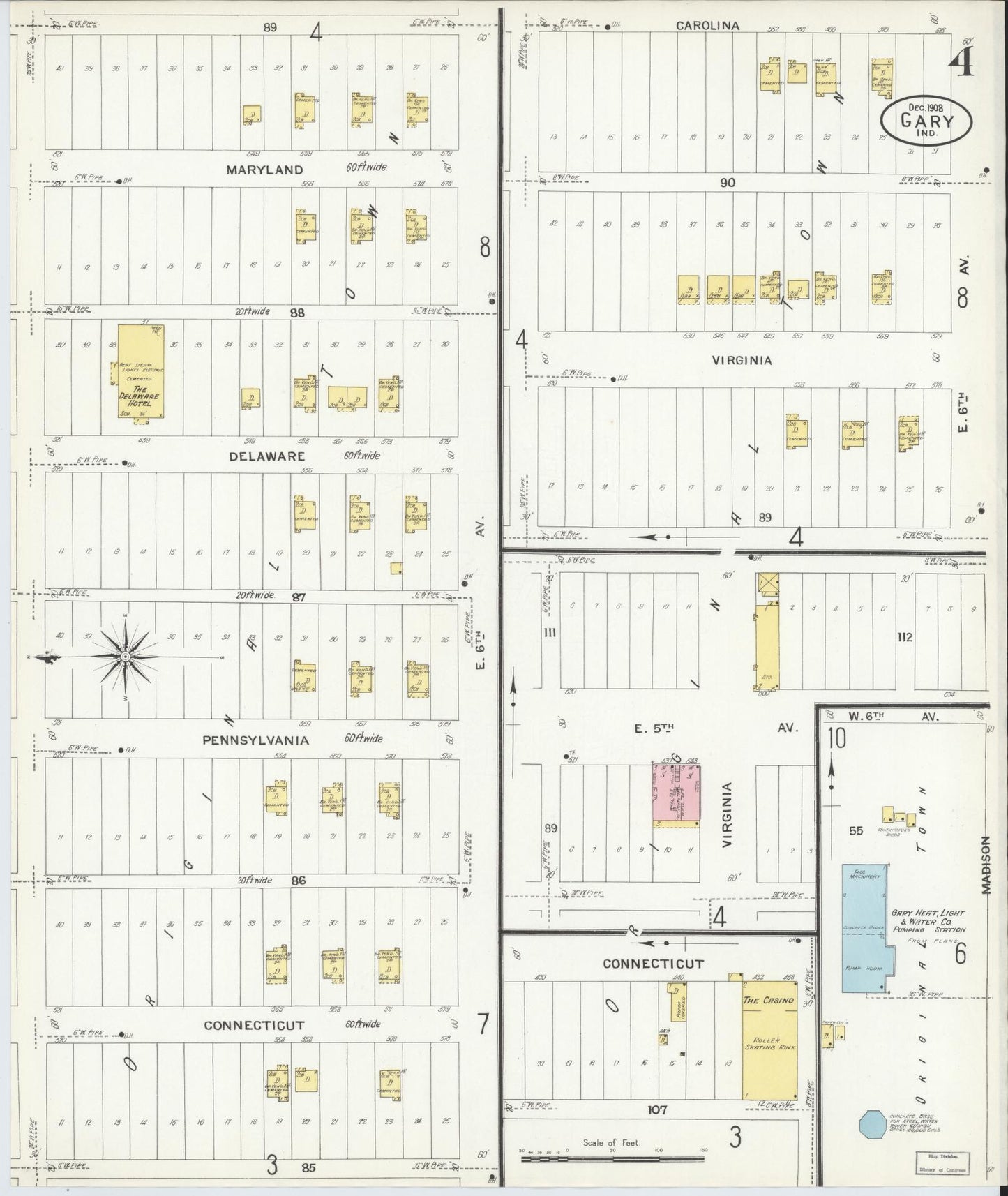 Sanborn Fire Insurance Map from Gary, Lake County, Indiana (1908), Sheet #0004 - Complete Map Set gallery image, historic Sanborn map, vintage wall art, Indiana Indiana