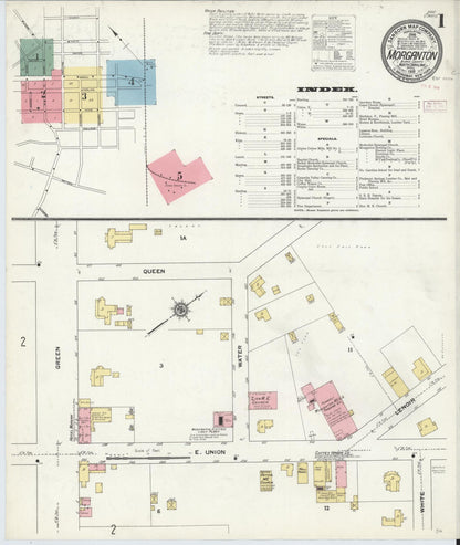 Sanborn Fire Insurance Map from Morganton, Burke County, North Carolina (1910), Sheet #0001 - Complete Map Set gallery image, historic Sanborn map, vintage wall art, North Carolina North Carolina