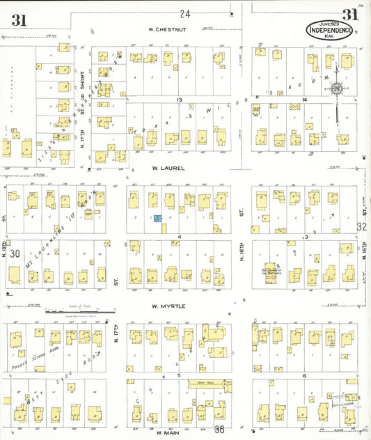 Sanborn Fire Insurance Map from Independence, Montgomery County, Kansas (1923), Sheet #0032 - Historic Sanborn Fire Insurance Map Print, vintage old map wall art, antique decor, genealogy gift, Kansas Kansas map