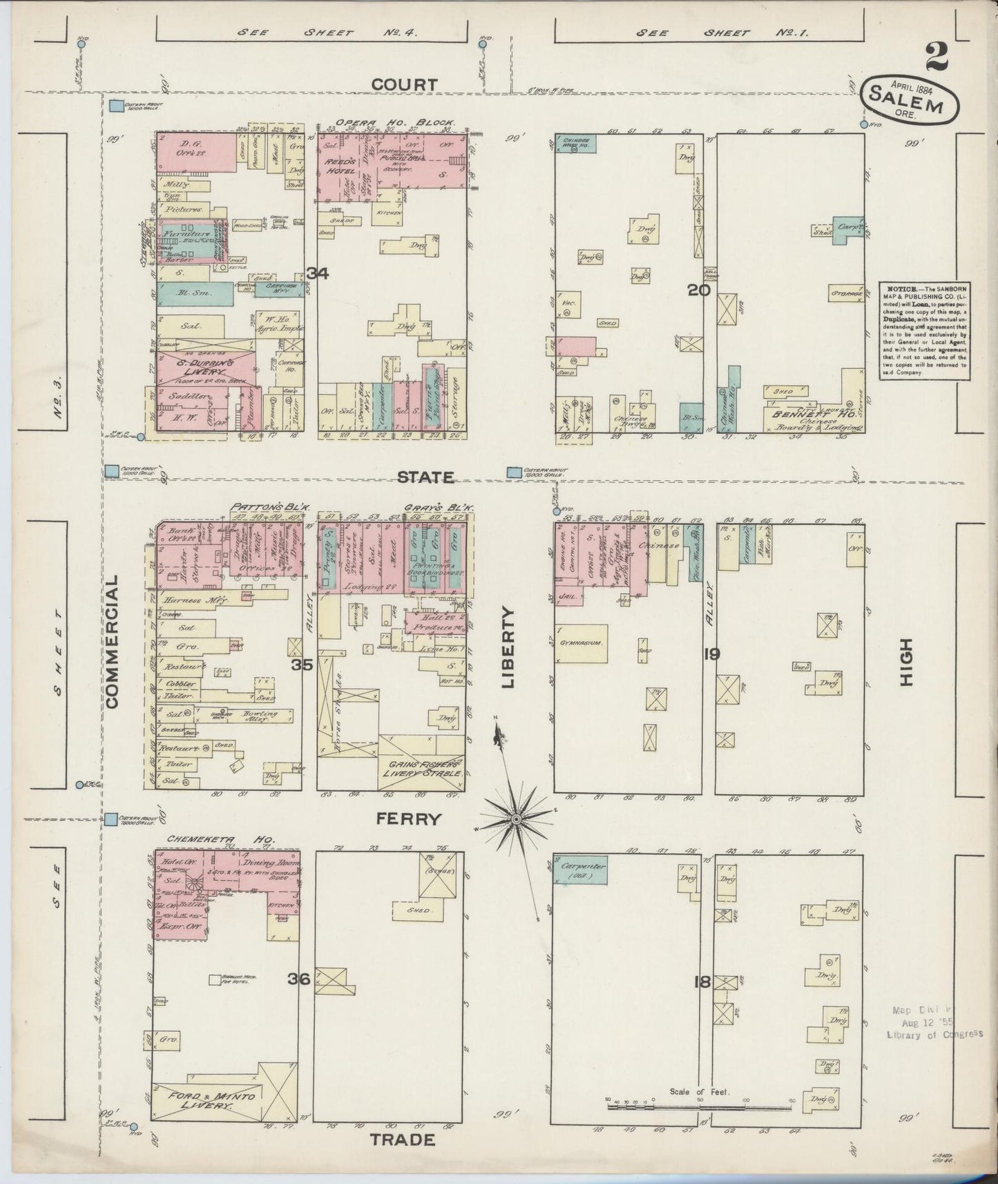 Sanborn Fire Insurance Map from Salem, Marion County, Oregon (1884), Sheet #0002 - Complete Map Set gallery image, historic Sanborn map, vintage wall art, Oregon Oregon