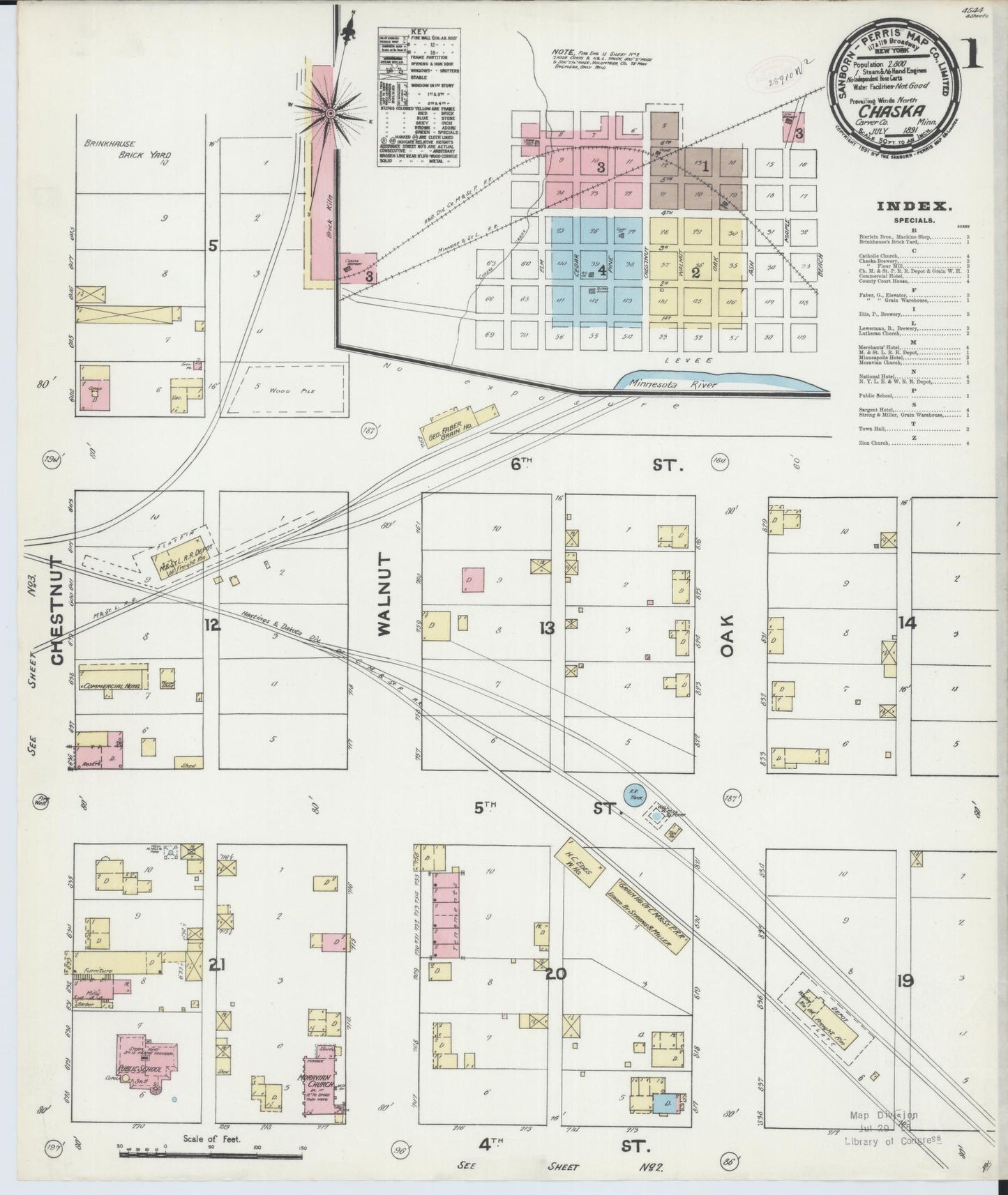 Sanborn Fire Insurance Map from Chaska, Carver County, Minnesota (1891), Sheet #0001 - Historic Sanborn Fire Insurance Map Print, vintage old map wall art, antique decor, genealogy gift, Minnesota Minnesota map