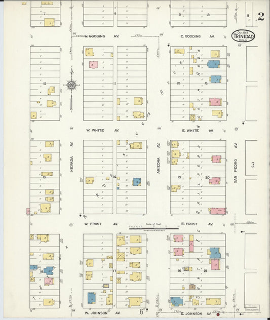 Sanborn Fire Insurance Map from Trinidad, Las Animas County, Colorado (1917), Sheet #0002 - Historic Sanborn Fire Insurance Map Print, vintage old map wall art, antique decor, genealogy gift, Colorado Colorado map