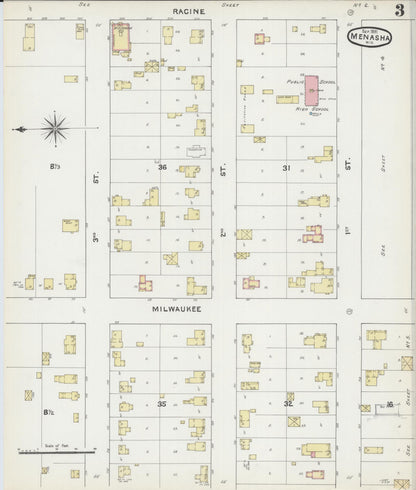 Sanborn Fire Insurance Map from Menasha, Winnebago County, Wisconsin (1891), Sheet #0003 - Complete Map Set gallery image, historic Sanborn map, vintage wall art, Wisconsin Wisconsin
