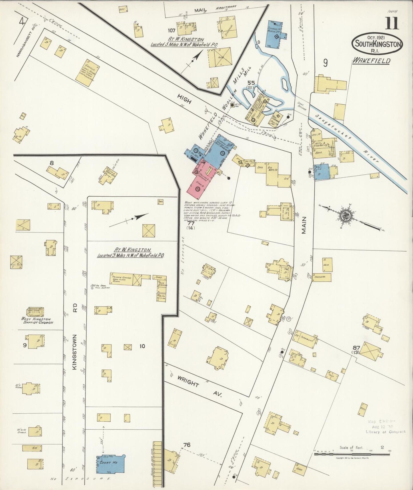 Sanborn Fire Insurance Map from South Kingstown, Washington County, Rhode Island (1921), Sheet #0011 - Complete Map Set gallery image, historic Sanborn map, vintage wall art, Rhode Island Rhode Island