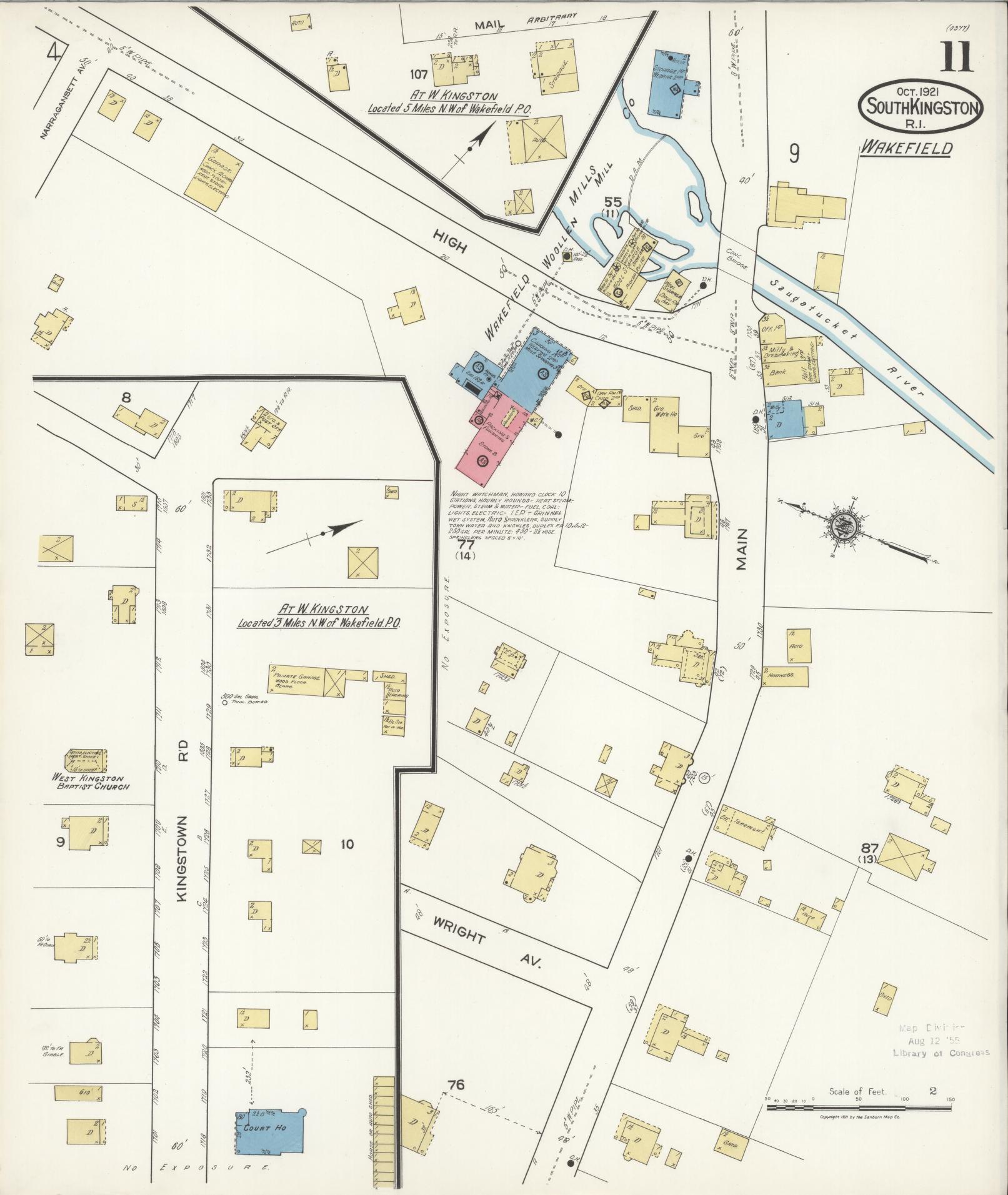 Sanborn Fire Insurance Map from South Kingstown, Washington County, Rhode Island (1921), Sheet #0011 - Complete Map Set gallery image, historic Sanborn map, vintage wall art, Rhode Island Rhode Island