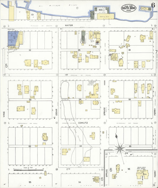 Sanborn Fire Insurance Map from South Bend, Pacific County, Washington (1909), Sheet #0006 - Historic Sanborn Fire Insurance Map Print, vintage old map wall art, antique decor, genealogy gift, Washington Washington map