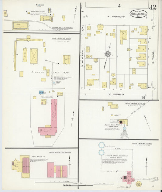 Sanborn Fire Insurance Map from Milledgeville, Baldwin County, Georgia (1913), Sheet #0012 - Historic Sanborn Fire Insurance Map Print, vintage old map wall art, antique decor, genealogy gift, Georgia Georgia map