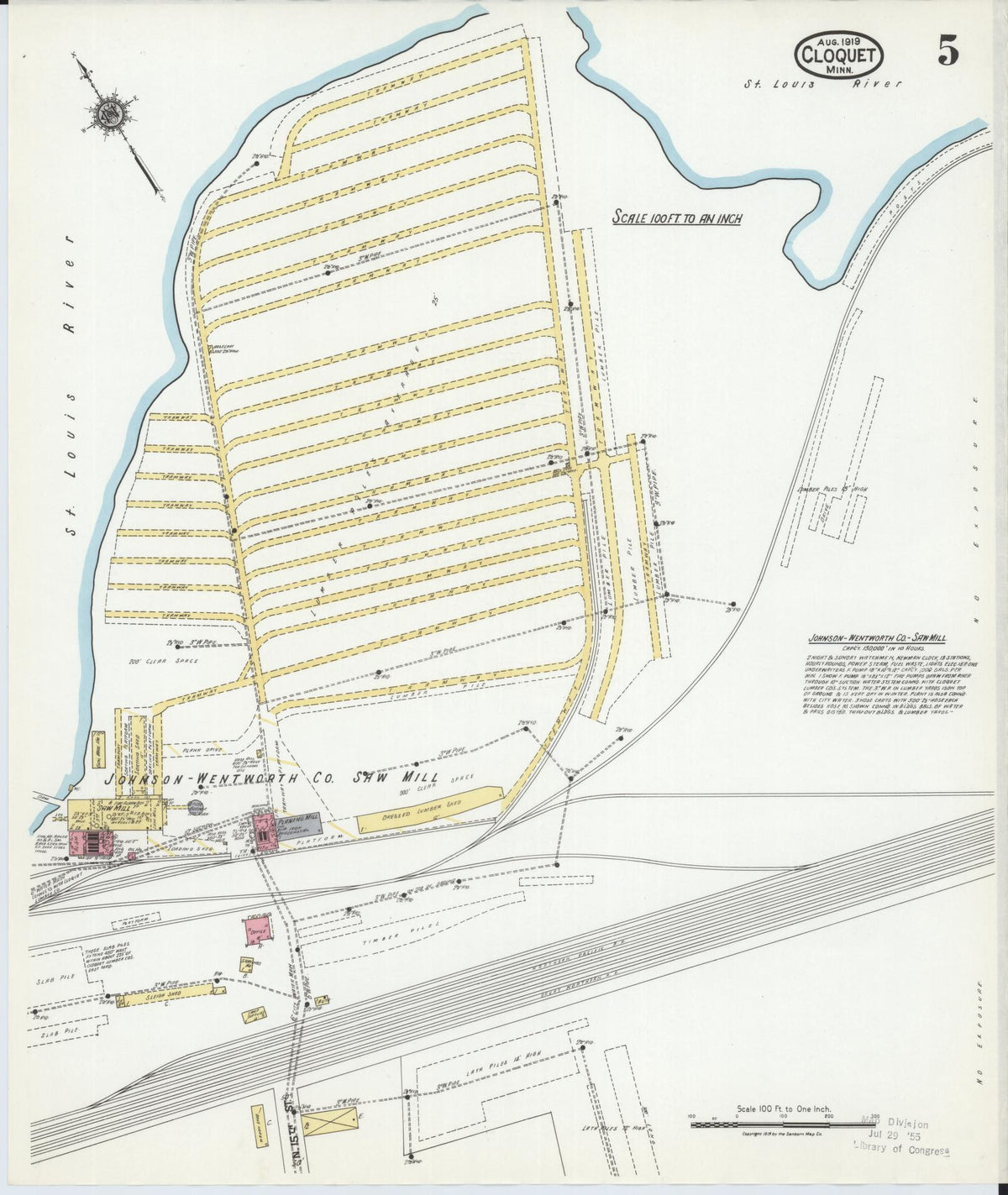 Sanborn Fire Insurance Map from Cloquet, Carlton County, Minnesota (1919), Sheet #0005 - Complete Map Set gallery image, historic Sanborn map, vintage wall art, Minnesota Minnesota