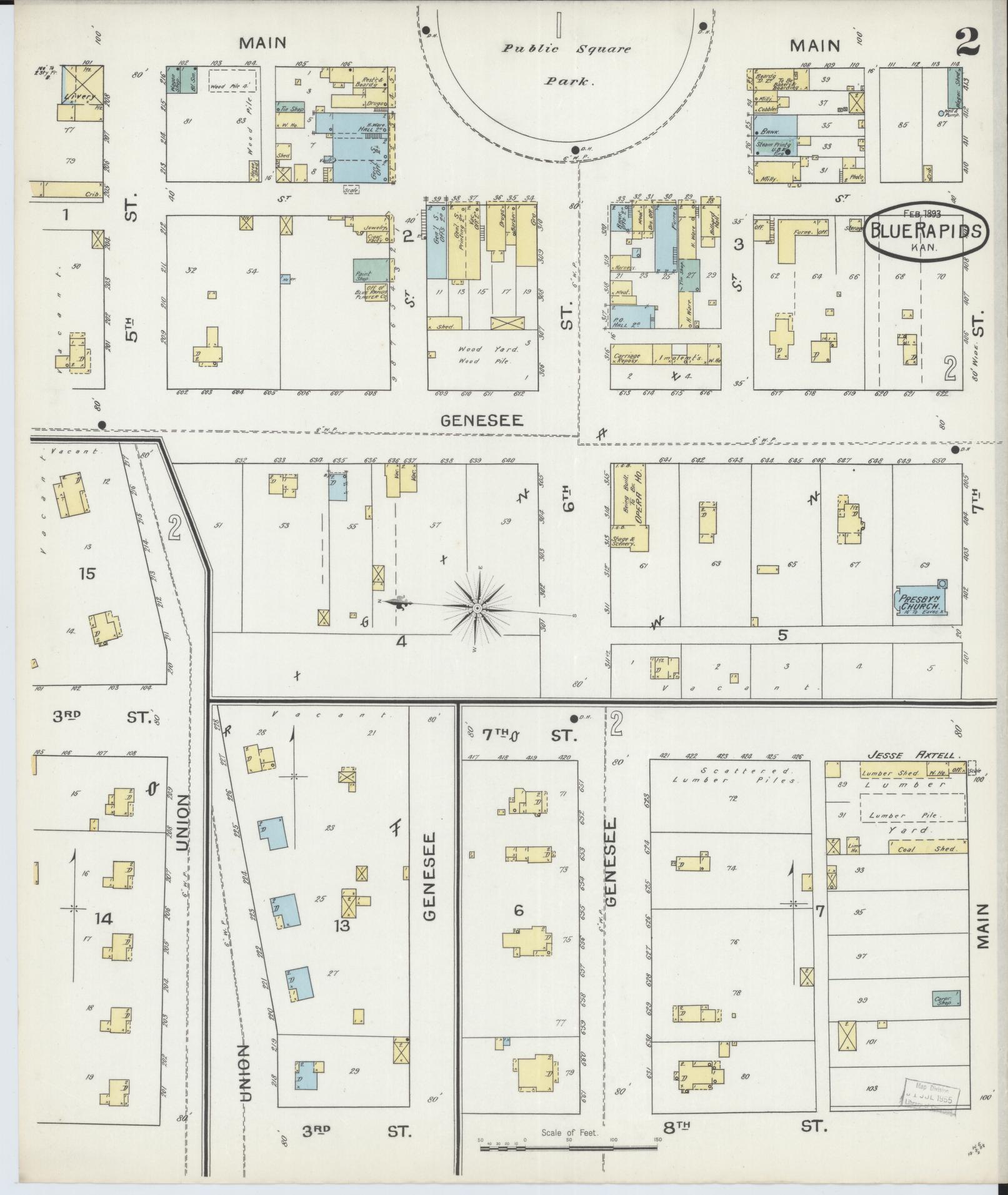 Sanborn Fire Insurance Map from Blue Rapids, Marshall County, Kansas (1893), Sheet #0002 - Complete Map Set gallery image, historic Sanborn map, vintage wall art, Kansas Kansas