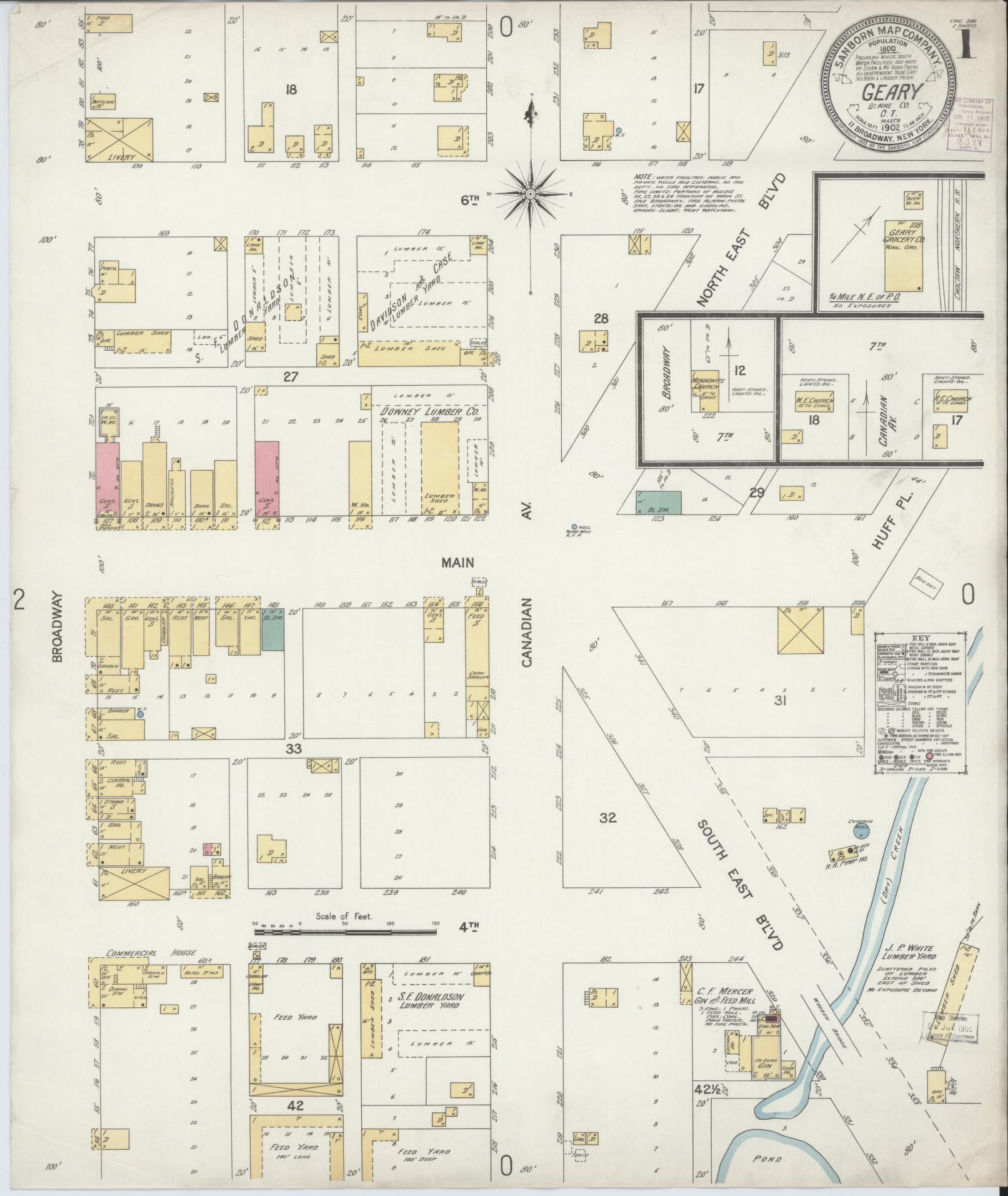 Sanborn Fire Insurance Map from Geary, Blaine County, Oklahoma (1902), Sheet #0001 - Historic Sanborn Fire Insurance Map Print, vintage old map wall art, antique decor, genealogy gift, Oklahoma Oklahoma map