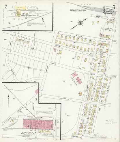 Sanborn Fire Insurance Map from Erwin, Unicoi County, Tennessee (1925), Sheet #0007 - Complete Map Set gallery image, historic Sanborn map, vintage wall art, Tennessee Tennessee