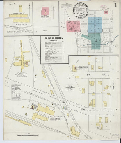 Sanborn Fire Insurance Map from Clare, Clare County, Michigan (1894), Sheet #0001 - Complete Map Set gallery image, historic Sanborn map, vintage wall art, Michigan Michigan