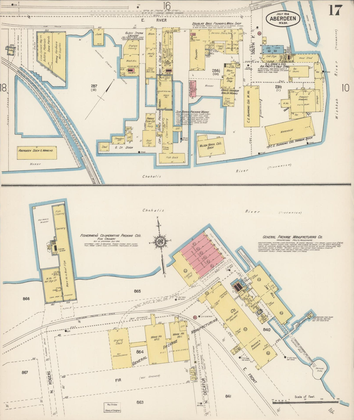 Sanborn Fire Insurance Map from Aberdeen, Grays Harbor County, Washington (1914), Sheet #0017 - Historic Sanborn Fire Insurance Map Print, vintage old map wall art, antique decor, genealogy gift, Washington Washington map