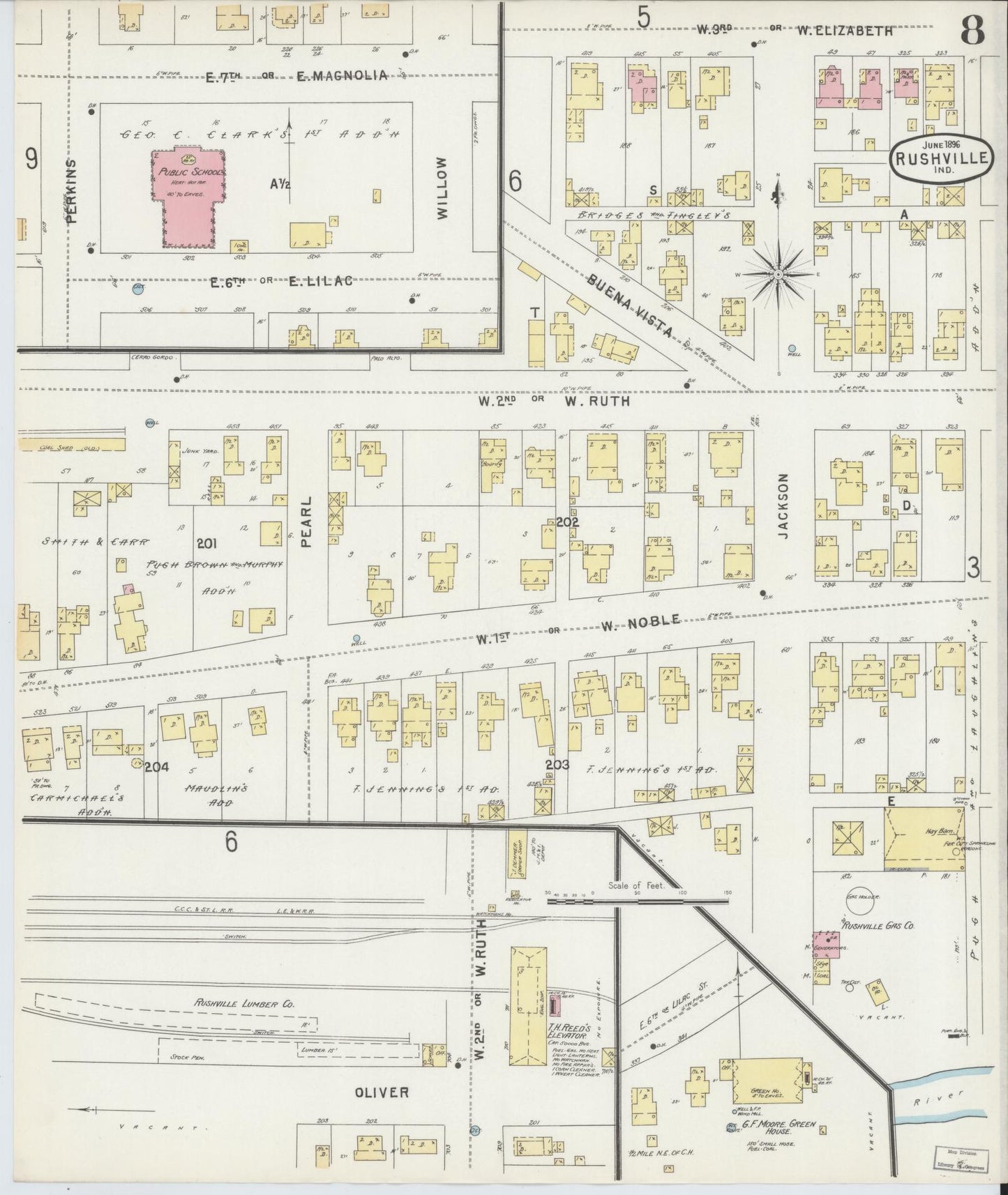 Sanborn Fire Insurance Map from Rushville, Rush County, Indiana (1896), Sheet #0008 - Complete Map Set gallery image, historic Sanborn map, vintage wall art, Indiana Indiana