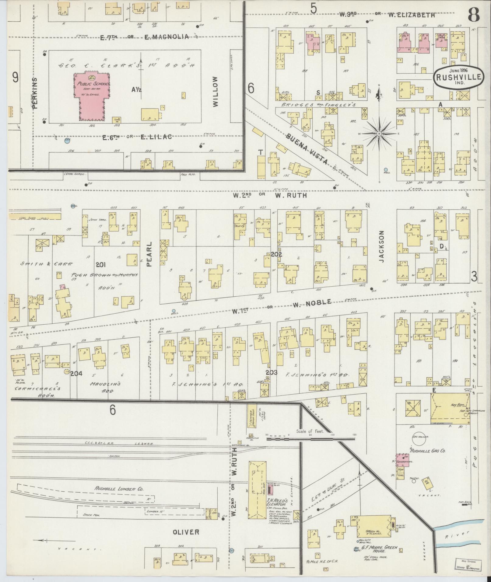 Sanborn Fire Insurance Map from Rushville, Rush County, Indiana (1896), Sheet #0008 - Complete Map Set gallery image, historic Sanborn map, vintage wall art, Indiana Indiana