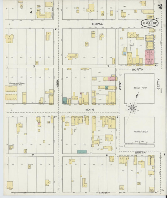 Sanborn Fire Insurance Map from Uvalde, Uvalde County, Texas (1894), Sheet #0002 - Historic Sanborn Fire Insurance Map Print, vintage old map wall art, antique decor, genealogy gift, Texas Texas map