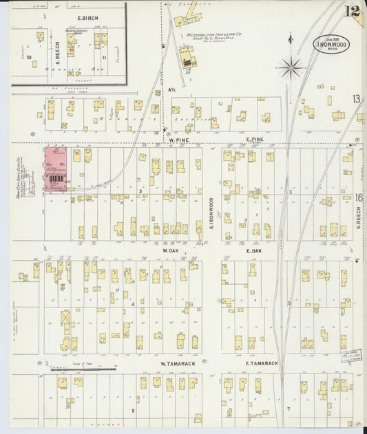 Sanborn Fire Insurance Map from Ironwood, Gogebic County, Michigan (1898), Sheet #0012 - Historic Sanborn Fire Insurance Map Print, vintage old map wall art, antique decor, genealogy gift, Michigan Michigan map