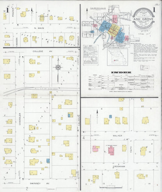 Sanborn Fire Insurance Map from Ash Grove, Greene County, Missouri (1931), Sheet #0001 - Complete Map Set gallery image, historic Sanborn map, vintage wall art, Missouri Missouri