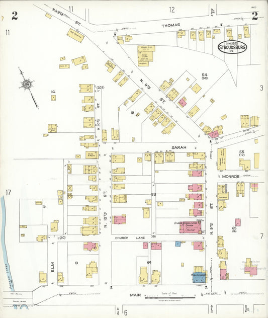 Sanborn Fire Insurance Map from Stroudsburg, Monroe County, Pennsylvania (1923), Sheet #0002 - Historic Sanborn Fire Insurance Map Print, vintage old map wall art, antique decor, genealogy gift, Pennsylvania Pennsylvania map