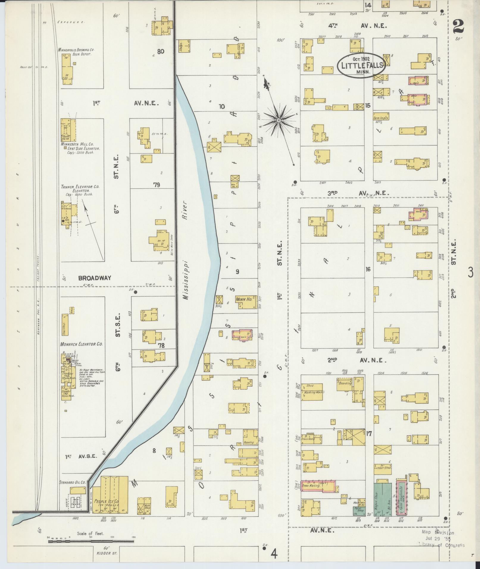 Sanborn Fire Insurance Map from Little Falls, Morrison County, Minnesota (1902), Sheet #0002 - Historic Sanborn Fire Insurance Map Print, vintage old map wall art, antique decor, genealogy gift, Minnesota Minnesota map