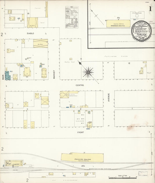 Sanborn Fire Insurance Map from Turlock, Stanislaus County, California (1896), Sheet #0001 - Complete Map Set gallery image, historic Sanborn map, vintage wall art, California California