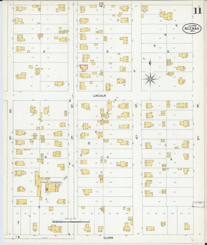 Sanborn Fire Insurance Map from Neenah, Winnebago County, Wisconsin (1900), Sheet #0011 - Historic Sanborn Fire Insurance Map Print, vintage old map wall art, antique decor, genealogy gift, Wisconsin Wisconsin map