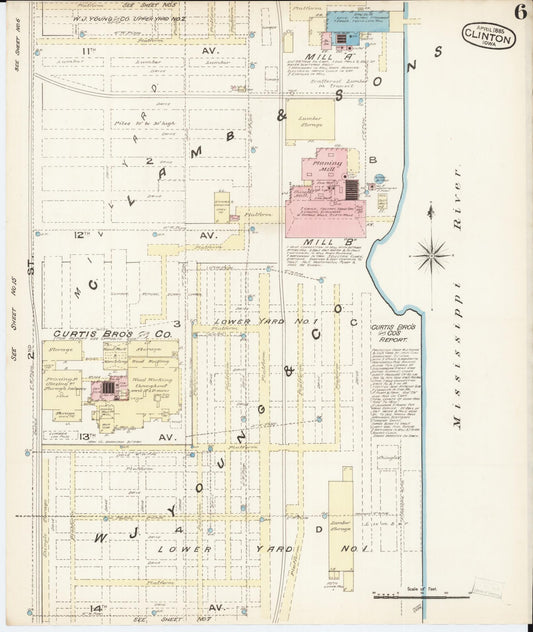 Sanborn Fire Insurance Map from Clinton, Clinton County, Iowa (1885), Sheet #0006 - Historic Sanborn Fire Insurance Map Print, vintage old map wall art