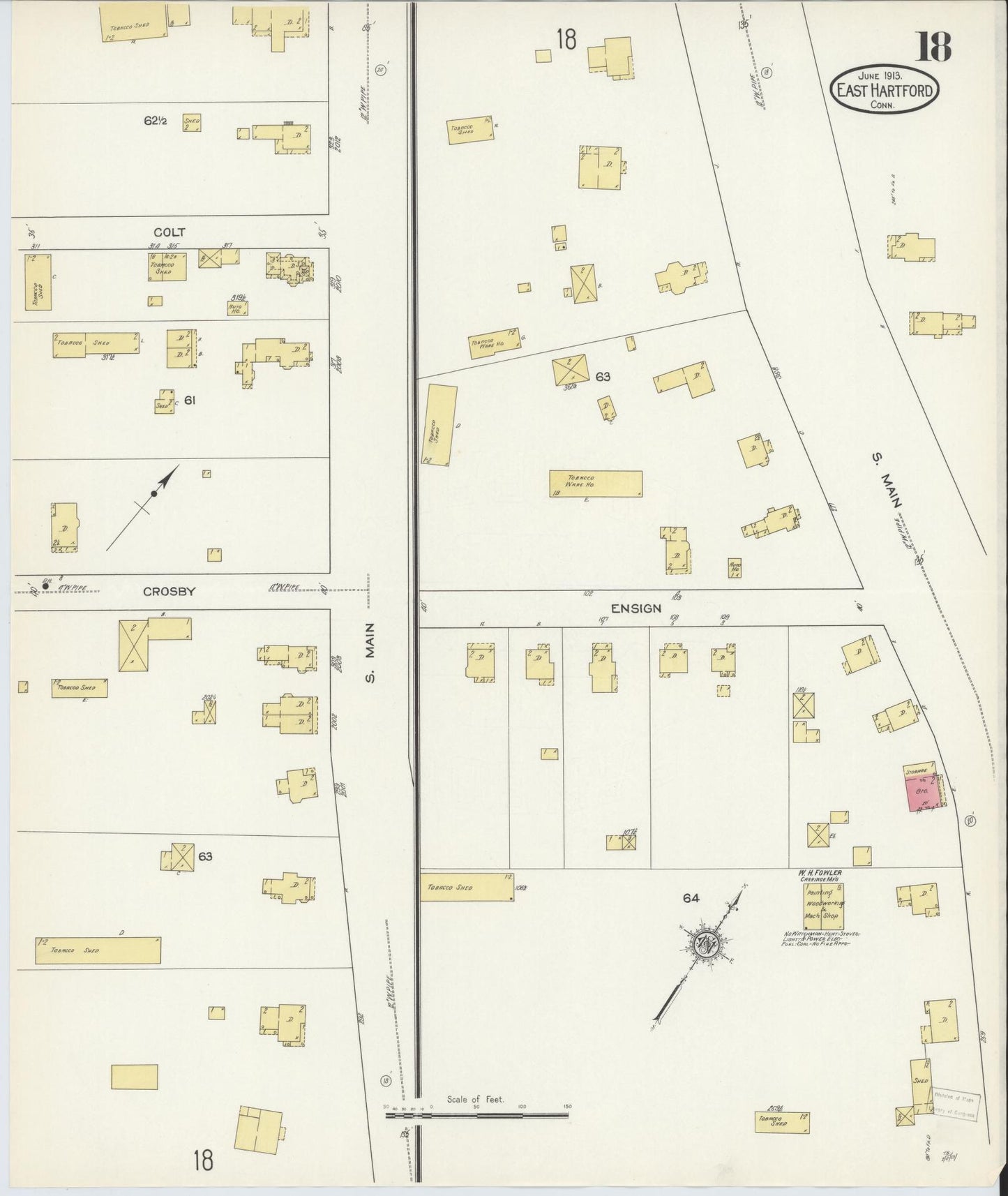Sanborn Fire Insurance Map from East Hartford, Hartford County, Connecticut (1913), Sheet #0018 - Historic Sanborn Fire Insurance Map Print, vintage old map wall art, antique decor, genealogy gift, Connecticut Connecticut map