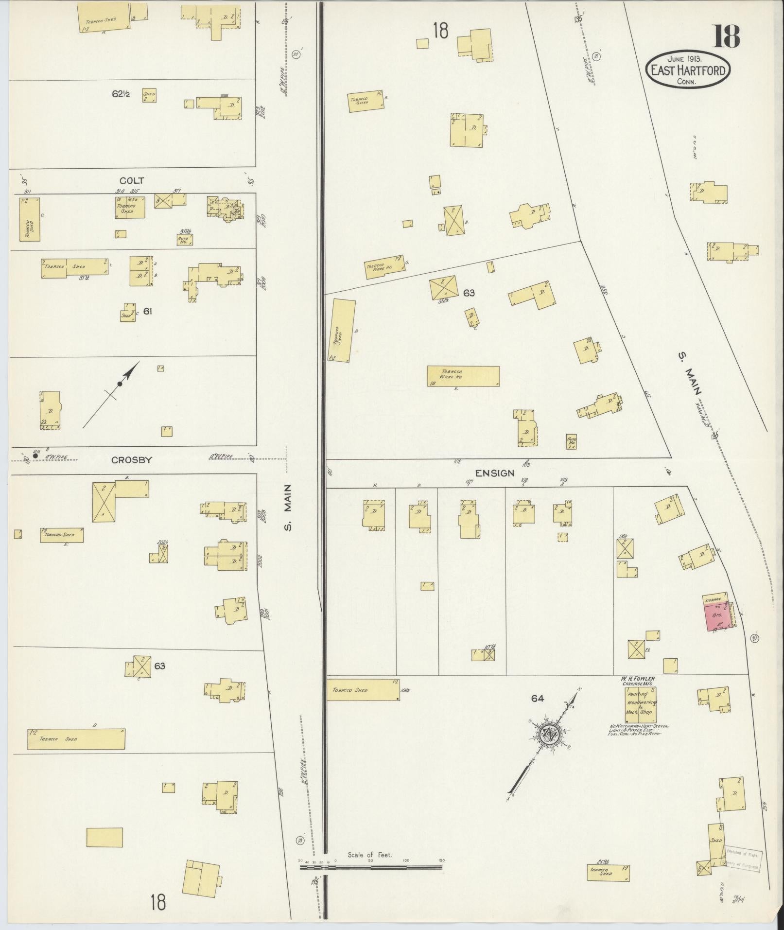 Sanborn Fire Insurance Map from East Hartford, Hartford County, Connecticut (1913), Sheet #0018 - Historic Sanborn Fire Insurance Map Print, vintage old map wall art, antique decor, genealogy gift, Connecticut Connecticut map